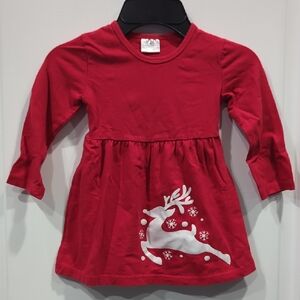 Red Long Sleeve Dress with Reindeer Design
